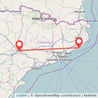 Mapa del viaje Lérida Lloret de Mar en bus