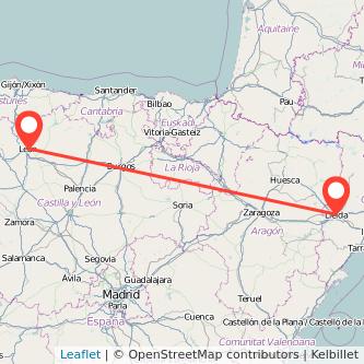 Mapa del viaje Lérida León en tren