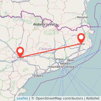 Mapa del viaje Lérida Girona en bus