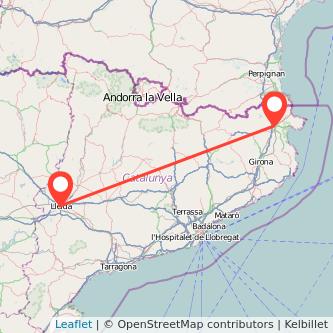 Mapa del viaje Lérida Figueres en tren