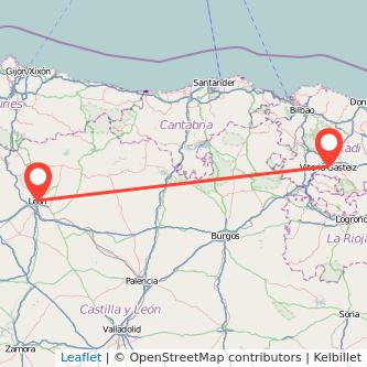Mapa del viaje León Vitoria-Gasteiz en bus