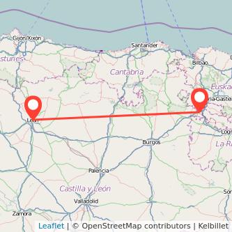 Mapa del viaje León Miranda de Ebro en tren