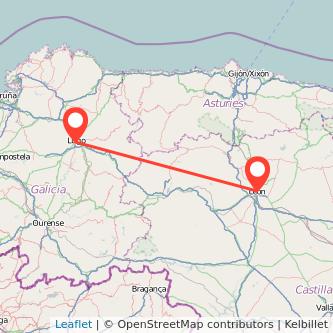 Mapa del viaje León Lugo en tren