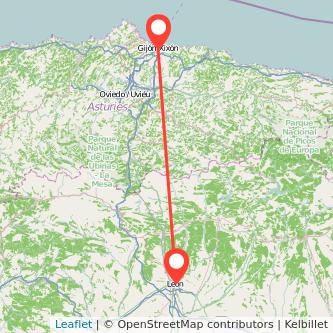 Mapa del viaje León Gijón en tren