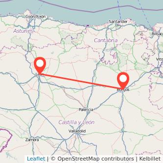 Mapa del viaje León Burgos en tren
