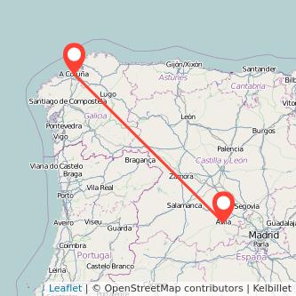 Mapa del viaje A Coruña Ávila en bus