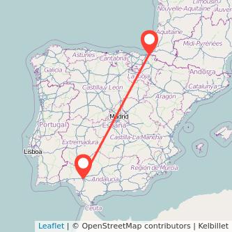 Mapa del viaje Irún Sevilla en bus