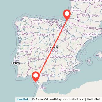 Mapa del viaje Irún Cádiz en bus