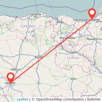 Mapa del viaje Irún Valladolid en tren