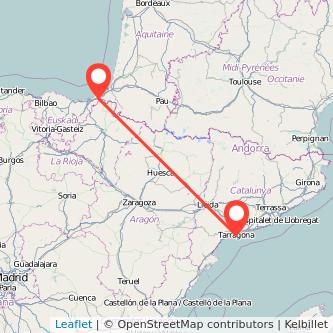 Mapa del viaje Irún Tarragona en tren