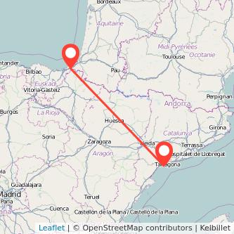 Mapa del viaje Irún Salou - Port Aventura en tren