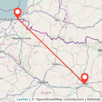 Mapa del viaje Irún Lérida en tren