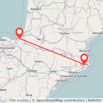 Mapa del viaje Irún Girona en tren