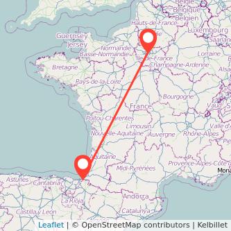 Mapa del viaje Irún París en bus