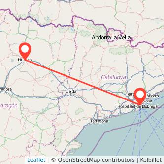 Mapa del viaje Huesca Barcelona en bus