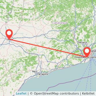 Mapa del viaje L'Hospitalet de Llobregat Lérida en tren