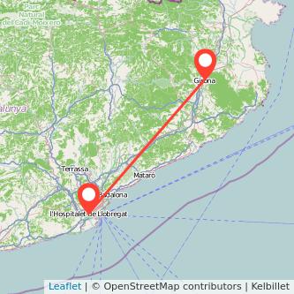 Mapa del viaje L'Hospitalet de Llobregat Girona en tren