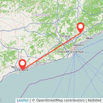 Mapa del viaje Granollers Tarragona en tren