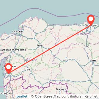 Mapa del viaje Gijón Vigo en tren