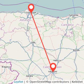 Mapa del viaje Gijón Valladolid en tren