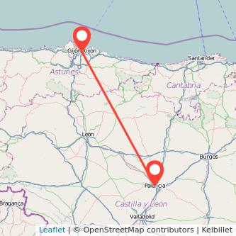 Mapa del viaje Gijón Palencia en tren