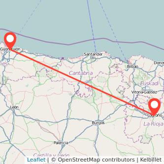 Mapa del viaje Gijón Logroño en tren