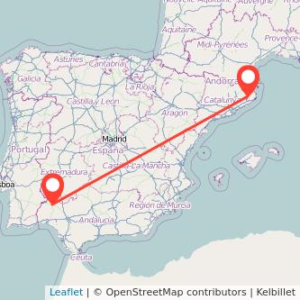 Mapa del viaje Girona Jabugo en tren