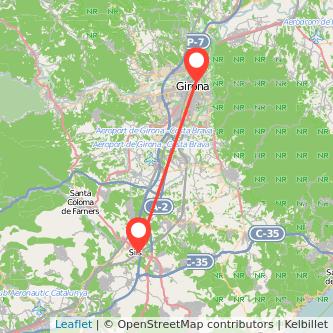 Mapa del viaje Girona Sils en tren