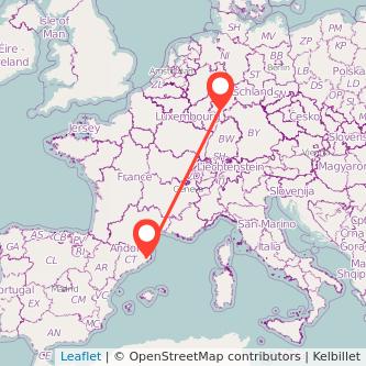 Mapa del viaje Girona Frankfurt en bus