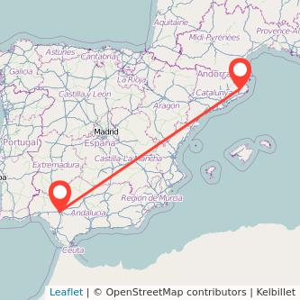 Mapa del viaje Girona Sevilla en bus