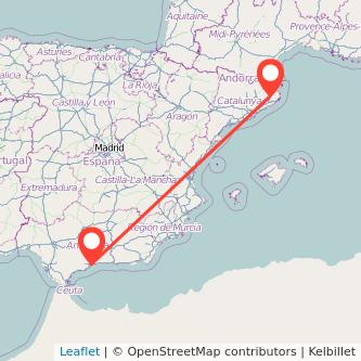 Mapa del viaje Girona Málaga en tren