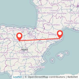 Mapa del viaje Girona Valladolid en bus