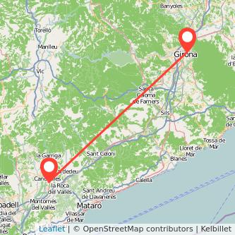 Mapa del viaje Girona Granollers en tren