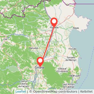 Mapa del viaje Girona Figueres en tren