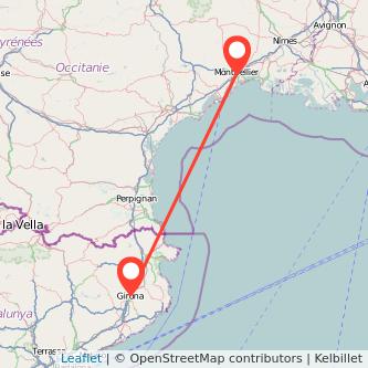 Mapa del viaje Girona Montpellier en tren