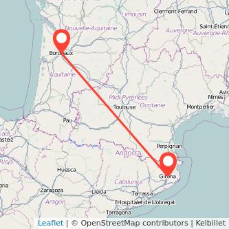 Mapa del viaje Girona Burdeos en tren
