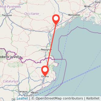Mapa del viaje Girona Béziers en tren