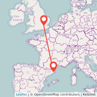 Mapa del viaje Girona Londres en tren