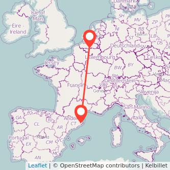 Mapa del viaje Girona Bruselas en tren