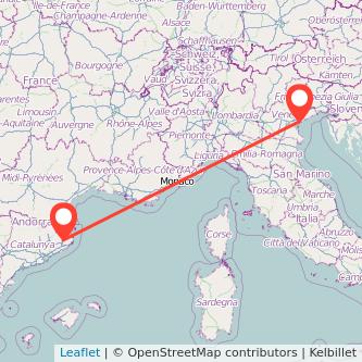 Mapa del viaje Girona Venecia en bus