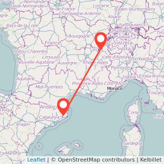 Mapa del viaje Girona Ginebra en tren