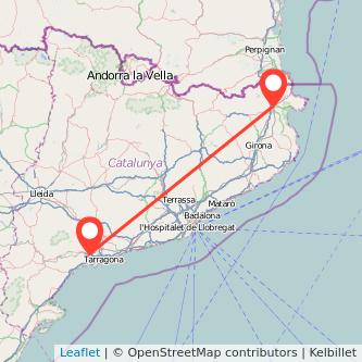Mapa del viaje Figueres Reus en tren