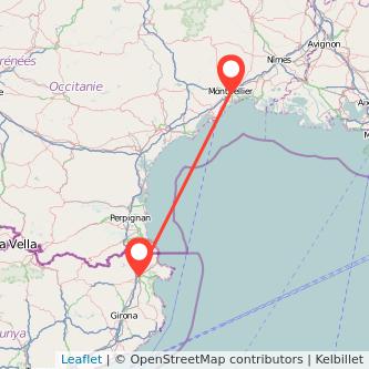 Mapa del viaje Figueres Montpellier en tren