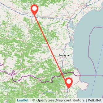 Mapa del viaje Figueres Carcasona en tren