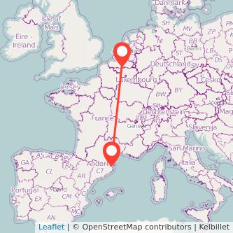 Mapa del viaje Figueres Bruselas en tren