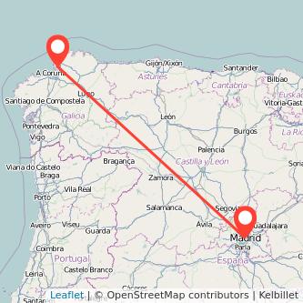 Mapa del viaje Ferrol Madrid en tren