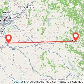 Mapa del viaje Cuenca Aranjuez en tren