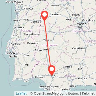 Mapa del viaje Ciudad-Rodrigo Sevilla en bus