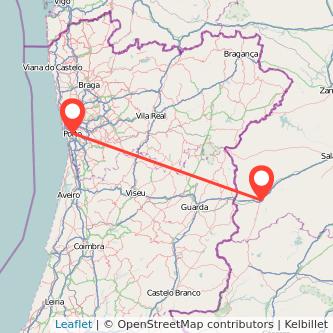 Mapa del viaje Ciudad-Rodrigo Oporto en bus