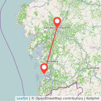 Mapa del viaje Cangas Santiago de Compostela en bus